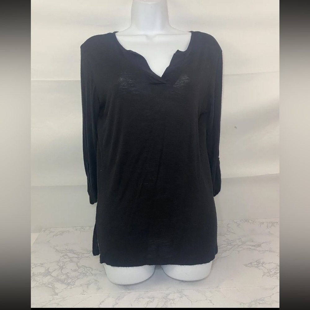 Leo & Nicole Long Sleeve V Neck Top Womens S Black Stretchy Knit Blouse …​